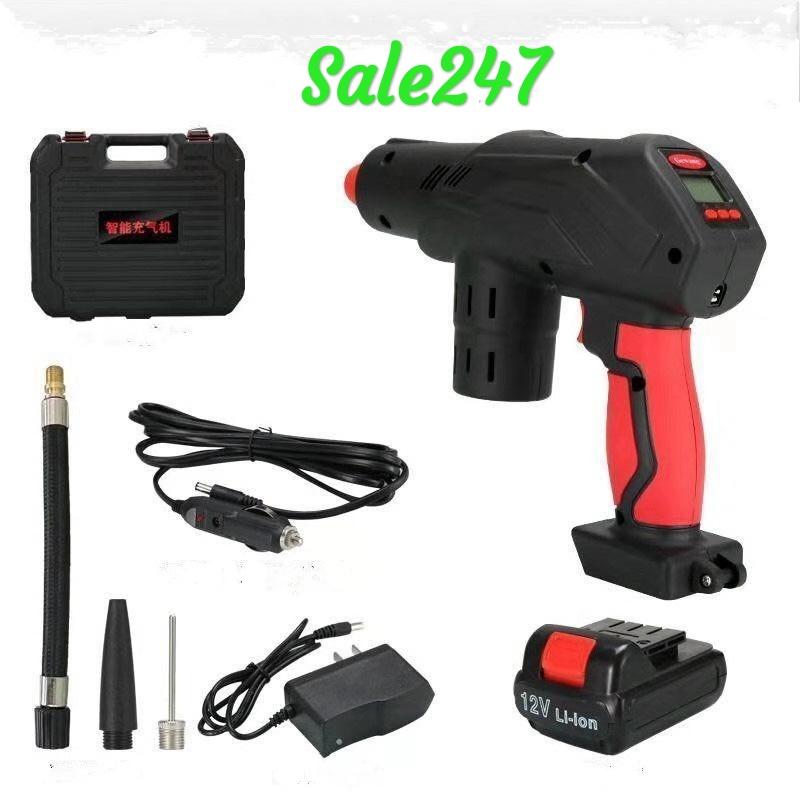 Máy bơm hơi dùng pin sạc 12V 2000mah, cài đặt áp suất bơm, tự động bơm và ngắt