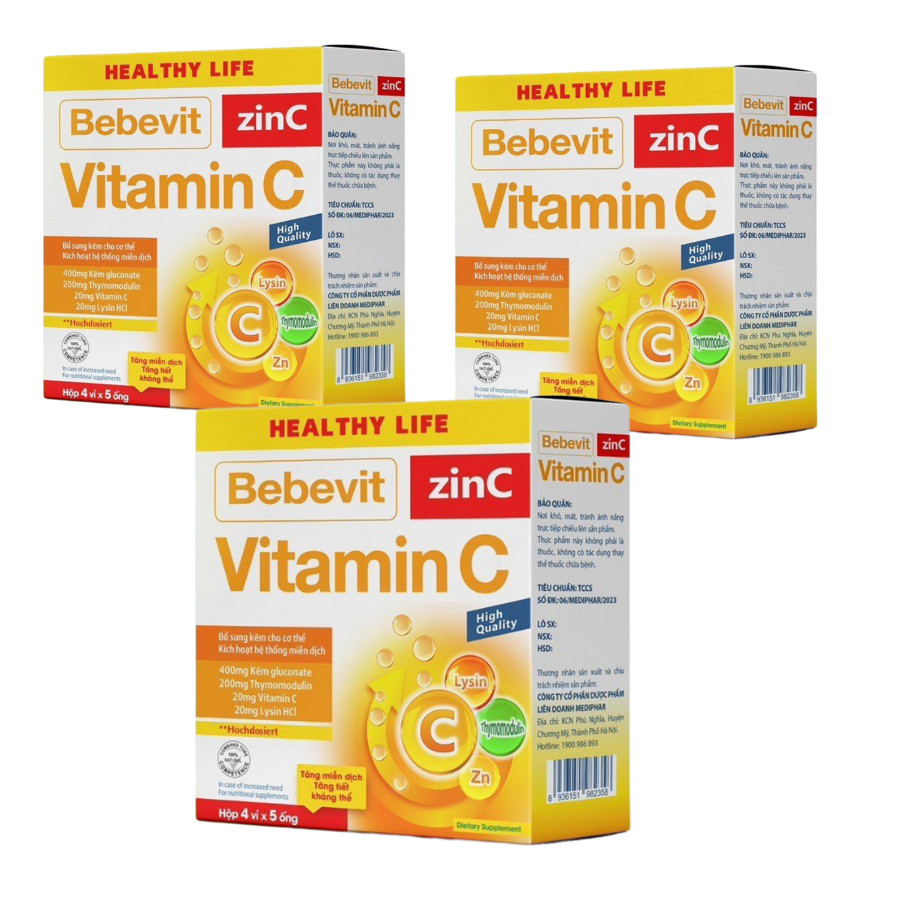 Ống uống bổ sung kẽm Healthy Life Bebevit Zin C Vitamin C giúp kích hoạt