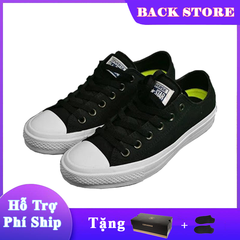 Giày thể thao thời trang nam, nữ Converse Chuck 2 cổ thấp màu đen [ Tặng box + vớ ]
