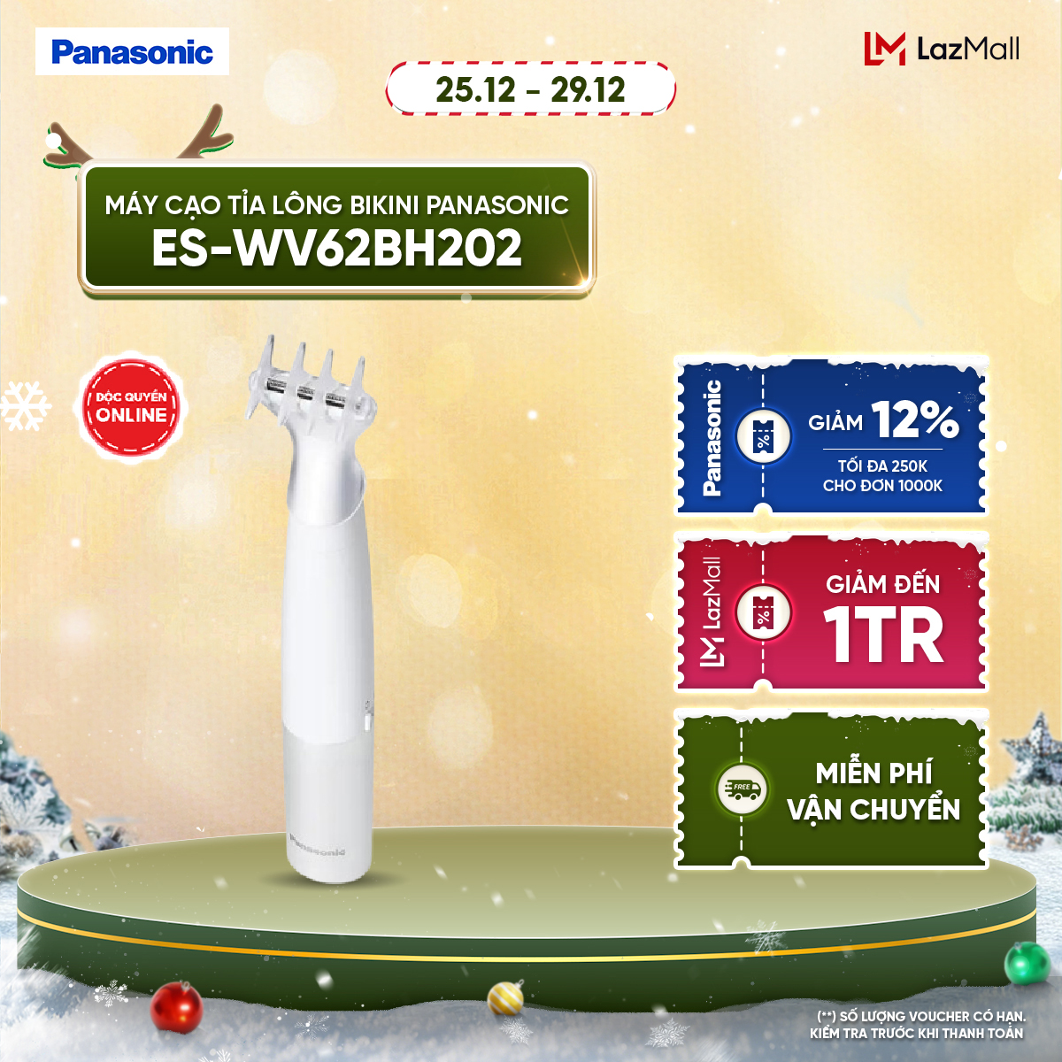 Máy cạo tỉa lông bikini Panasonic ES-WV62BH202 - Cạo nhanh êm ái an toàn cho da - Nhỏ gọn - Thiết kế chống nước - Kèm pin - Sản xuất tại Thái Lan 