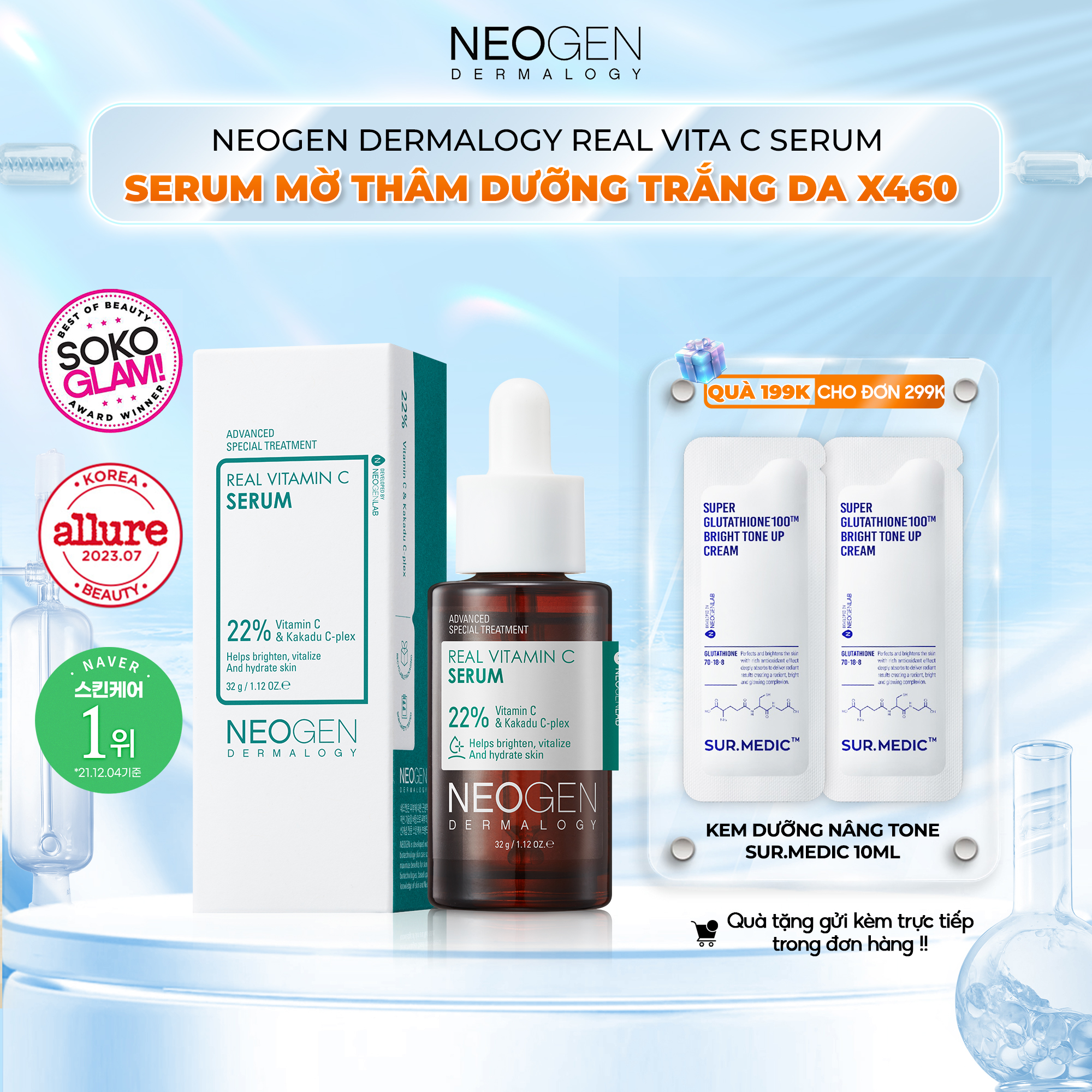 Serum dưỡng trắng mờ thâm 460x vitamin c sinh học kakadu 22% neogen dermalogy real vitamin c kakadu serum 32g
