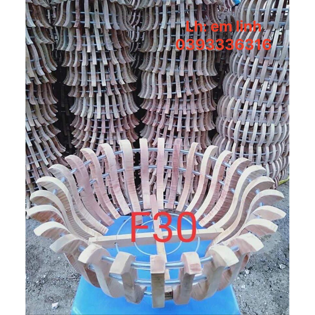Sét 3 Chậu gỗ trồng lan kiểu sen f 30 - tặng lưới lót chậu, móc treo bọc nhựa 80cm