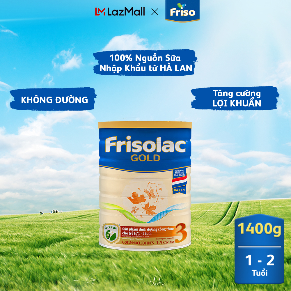 Sữa Bột Frisolac Gold 3 lon thiếc 1.4KG cho trẻ từ 12-24 tháng tuổi