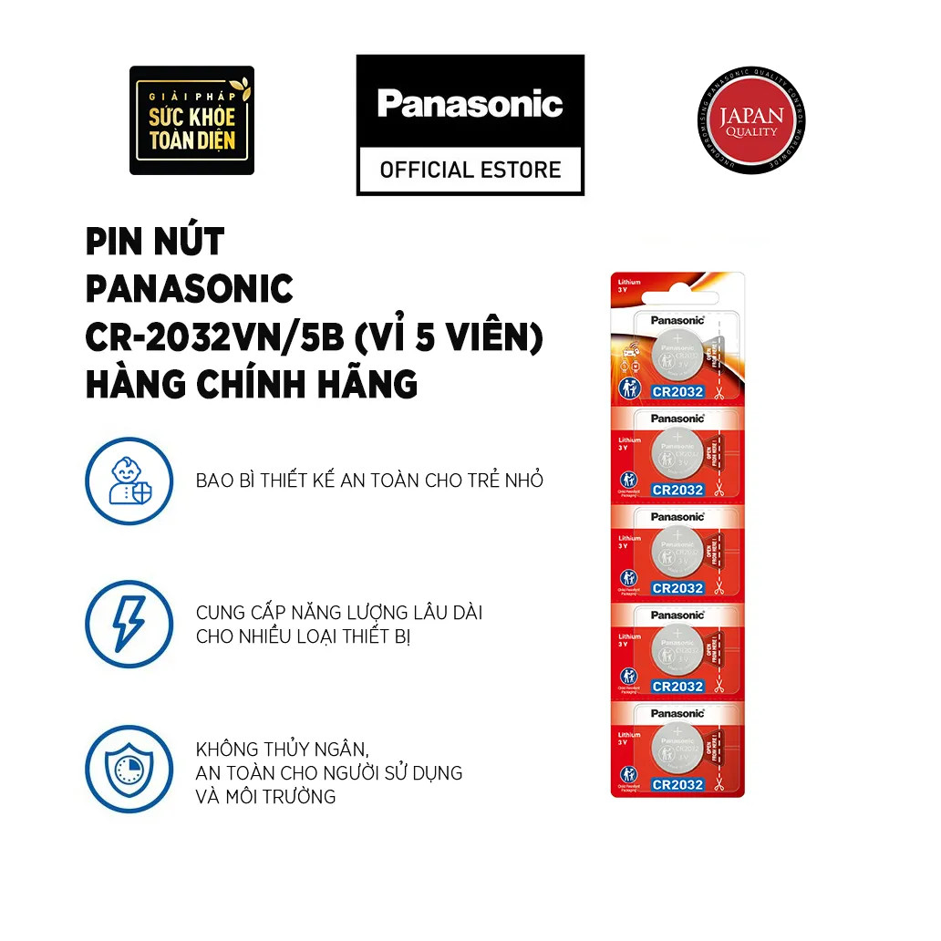Vỉ 5 viên Pin nút Panasonic 3V CR-2032/5BEW - Hàng Chính Hãng