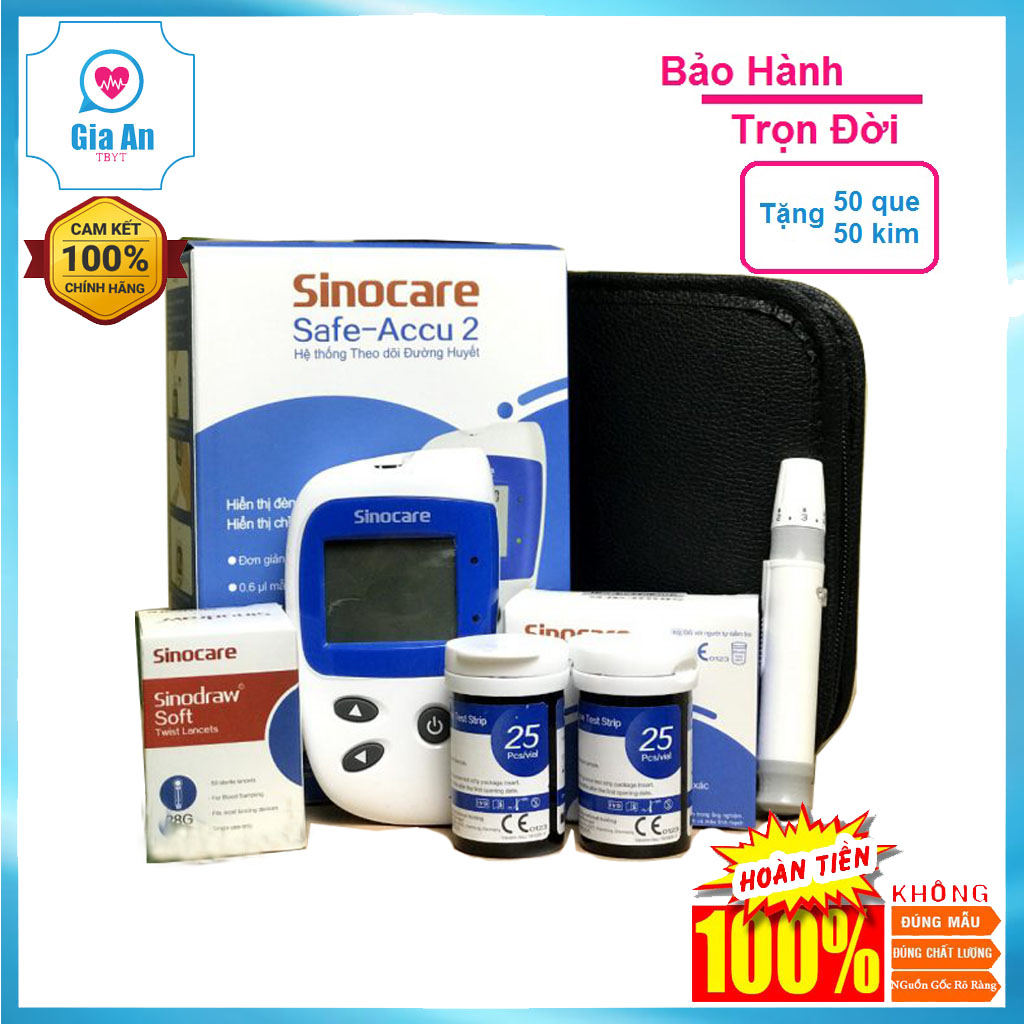 Máy đo đường huyết safe accu 2 tặng kèm 50 que thử và 50 kim