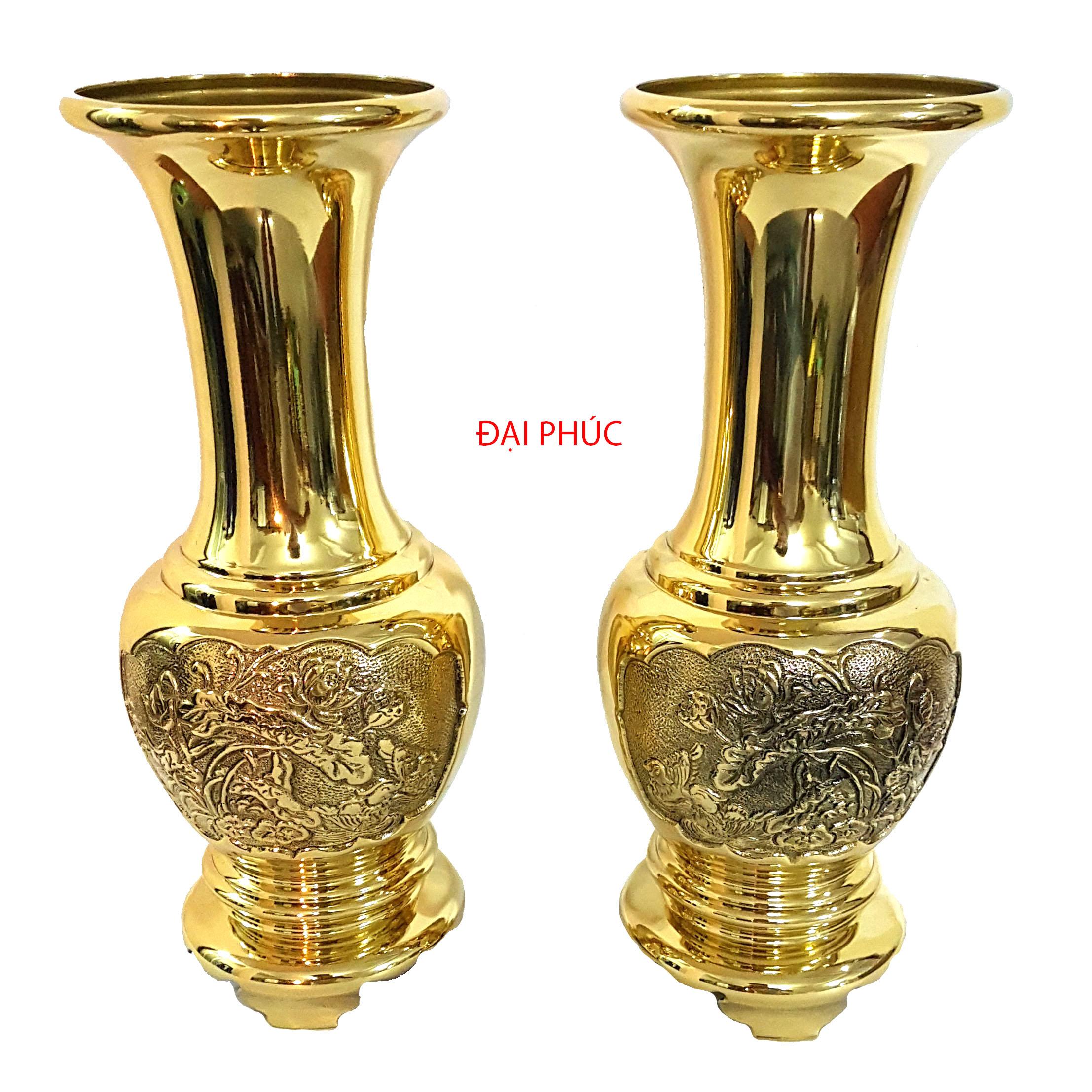 Đôi lọ hoa sen hạc cao 30 cm màu vàng sáng bóng