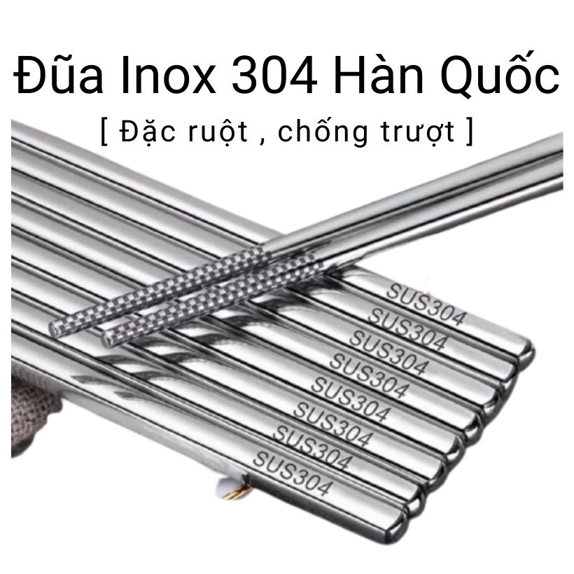 Sét 5 đôi đũa inox 304 chống trượt Hàn quốc, đũa đặc ruột, cầm chắc tắc, đũa inox không bị han gỉ. Đảm bảo an toàn cho sức khỏe
