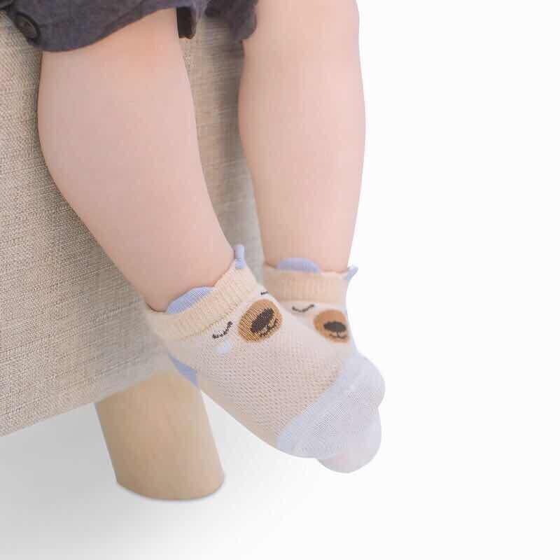 Sét 5 đôi tất lưới kidsock hình gấu chống trượt cho bé