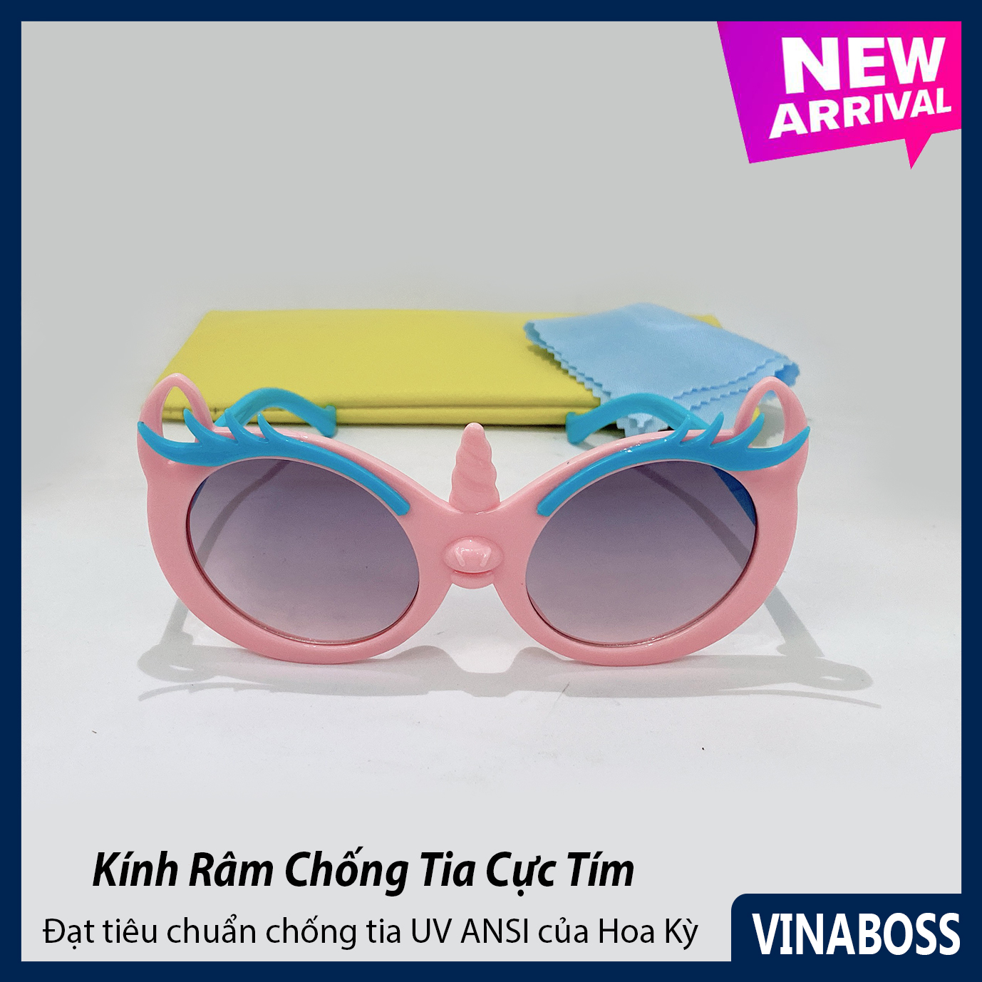 Kính mát cao cấp chống tia UV dành cho bé gái siêu dễ thương VN61016 - Kính râm thời trang cho trẻ từ 1 tới 6 tuổi - Tặng kèm túi đựng + Khăn lau