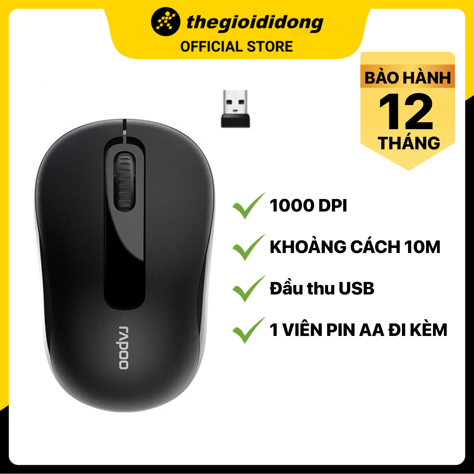 Chuột Không Dây Rapoo M216 Đen 1000 DPI - Hàng chính hãng - BH 24 tháng