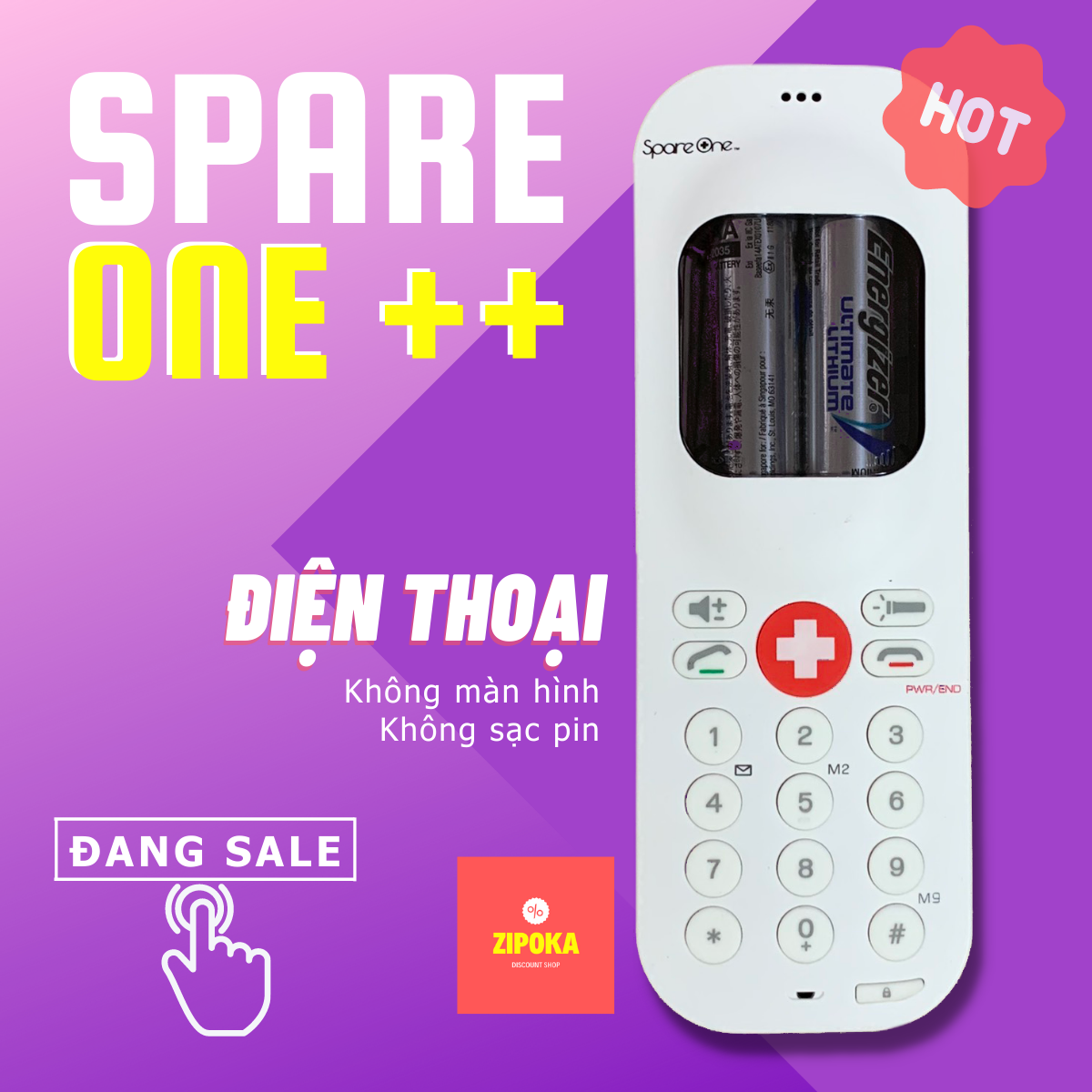 Điện Thoại di động giá rẻ Spare One ++ cổ độc lạ, máy không màn hình, không cần sạc, điện thoại dùng pin tiểu AA, xuất xứ USA mạng at&t - ZIPOKA