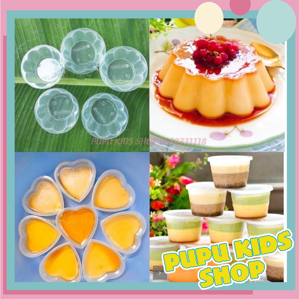 Khuôn làm bánh plan, rau câu, pudding hình tim, tròn, hoa có nắp 90ml - loại 1 pupu kids shop