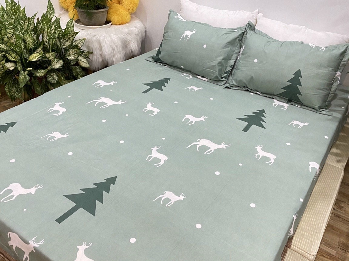 Vỏ chăn lồng ruột 2mx2m2 có khóa kéo,vải cotton poly hàn,mẫu cây thông xanh