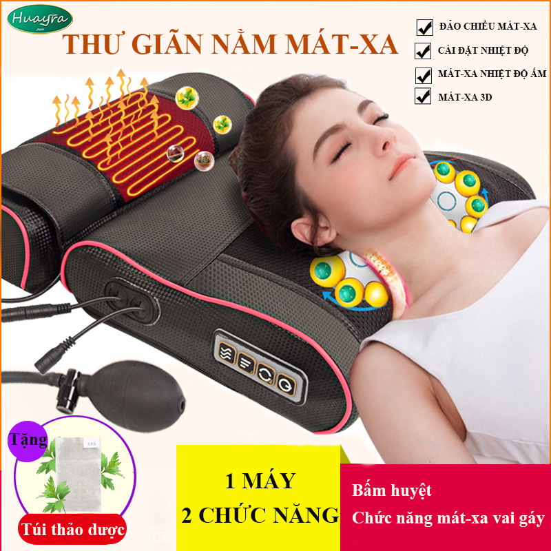 Gối massage máy mát-xa cổ vai gáy mát xa eo hông 20 đầu massage đa chức năng xoa bóp thư giãn ( có túi khí ) màu đen