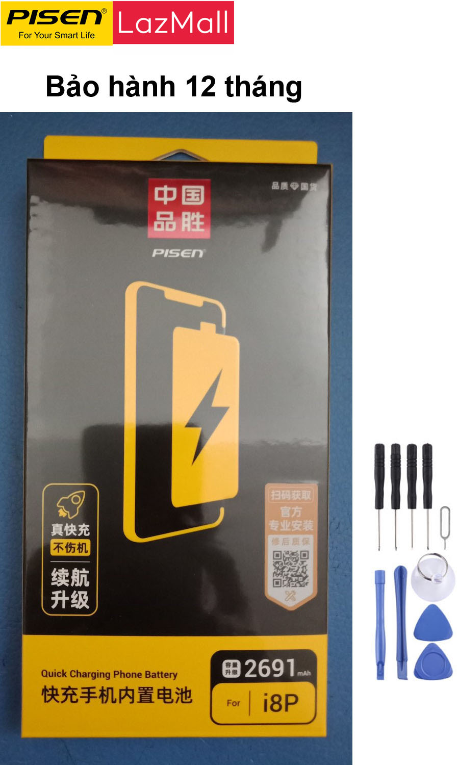 Pin Pisen cho điện thoại IP 8, IP 8 plus. Bảo hành 1 năm, đổi mới, tặng bộ công cụ tháo lắp