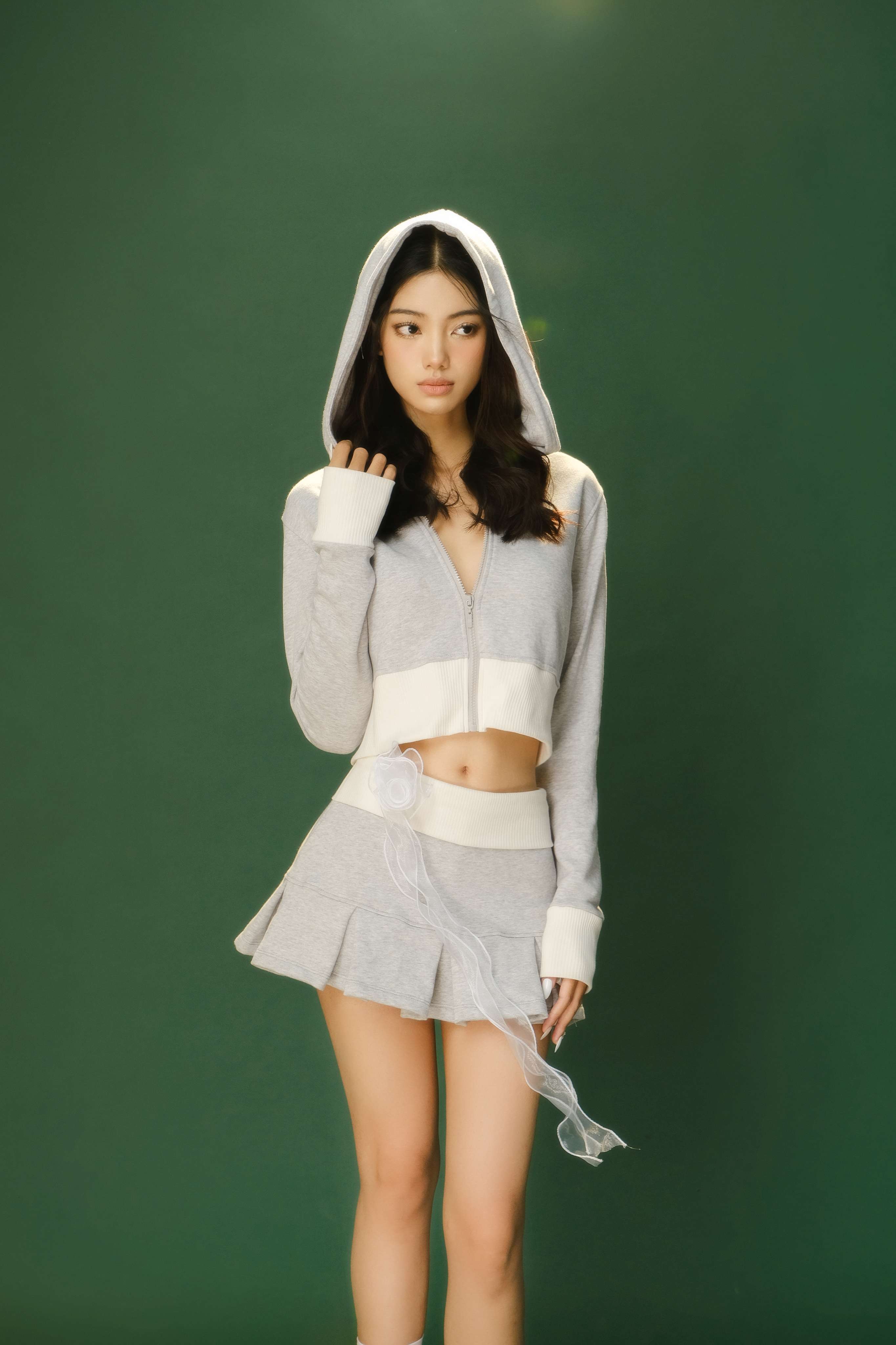 Lemonchic - set áo khoác croptop nỉ - chân váy y2k nỉ - atd15 - cv41