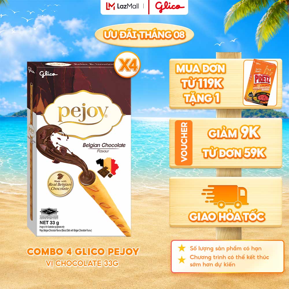 Combo 4 hộp Bánh que nhân kem socola GLICO Pejoy Chocolate 39G