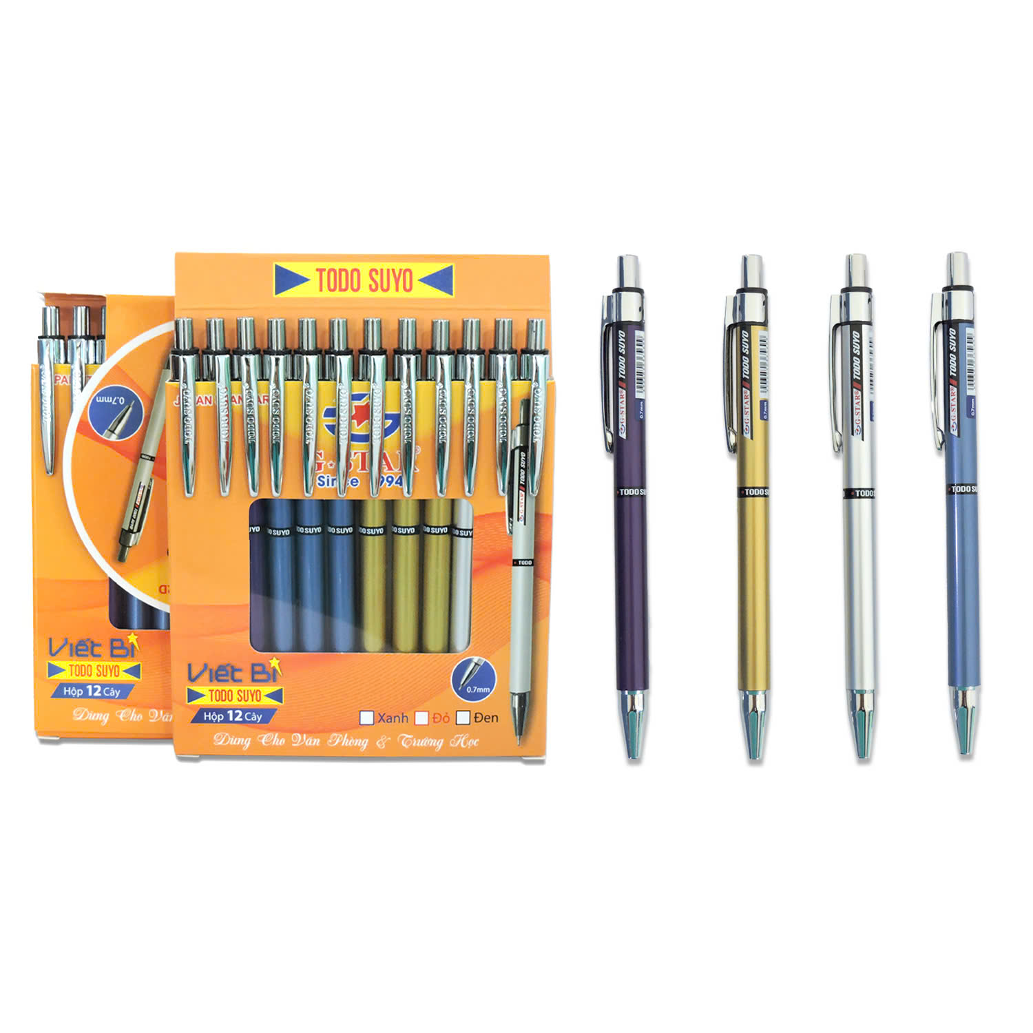 Hộp 12 Cây Viết Bi G-star Jetline Mạ Crom Ngòi 0.7mm Mực Xanh