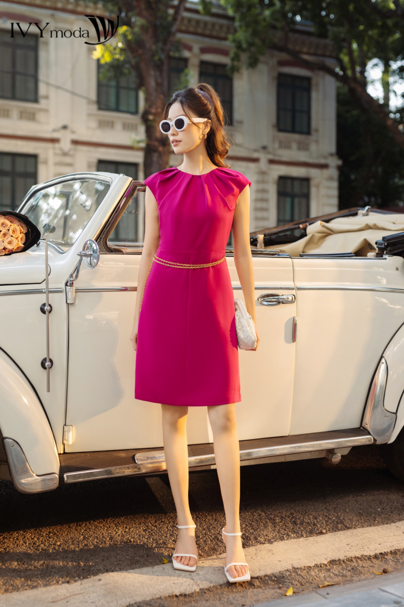 Đầm phối đai phụ kiện ivy moda ms 41m7960