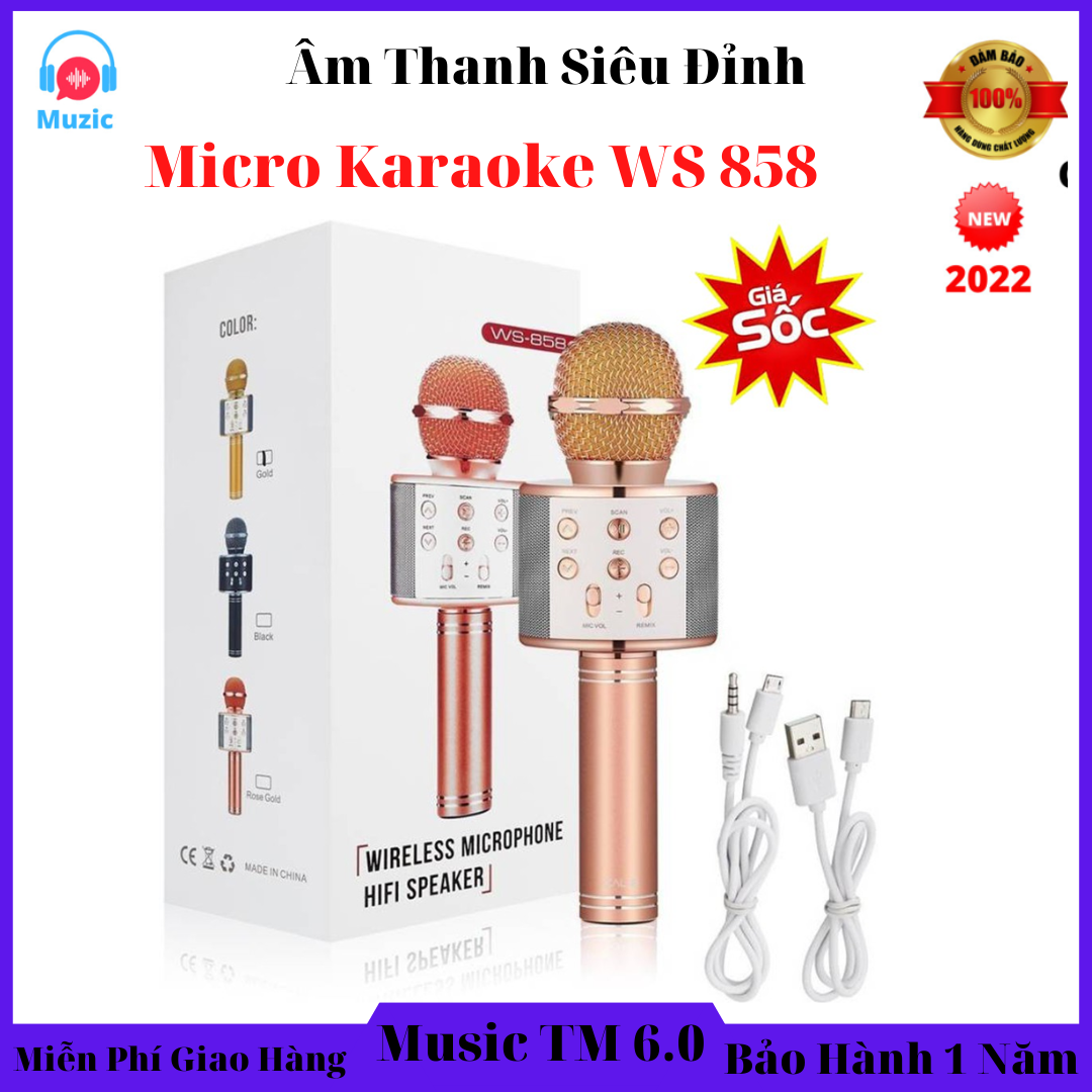 Mic hát karaoke bluetooth không dây ys-858 micro - 3in1 mic karaoke + loa + bluetooth míc karaoke gia đình míc kraoke không dây hàng cao cấp loại 1-bh1 đổi 1