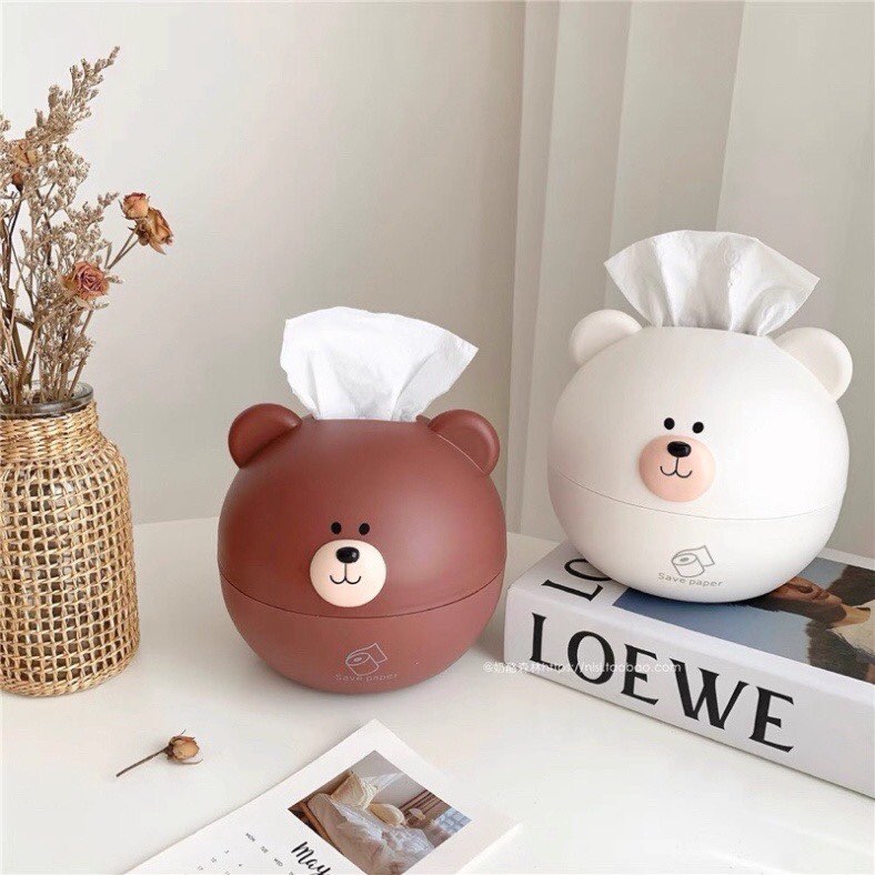 Hộp giấy ăn để bàn hình chú gấu siêu xinh, hộp đựng giấy ăn hình gấu cute