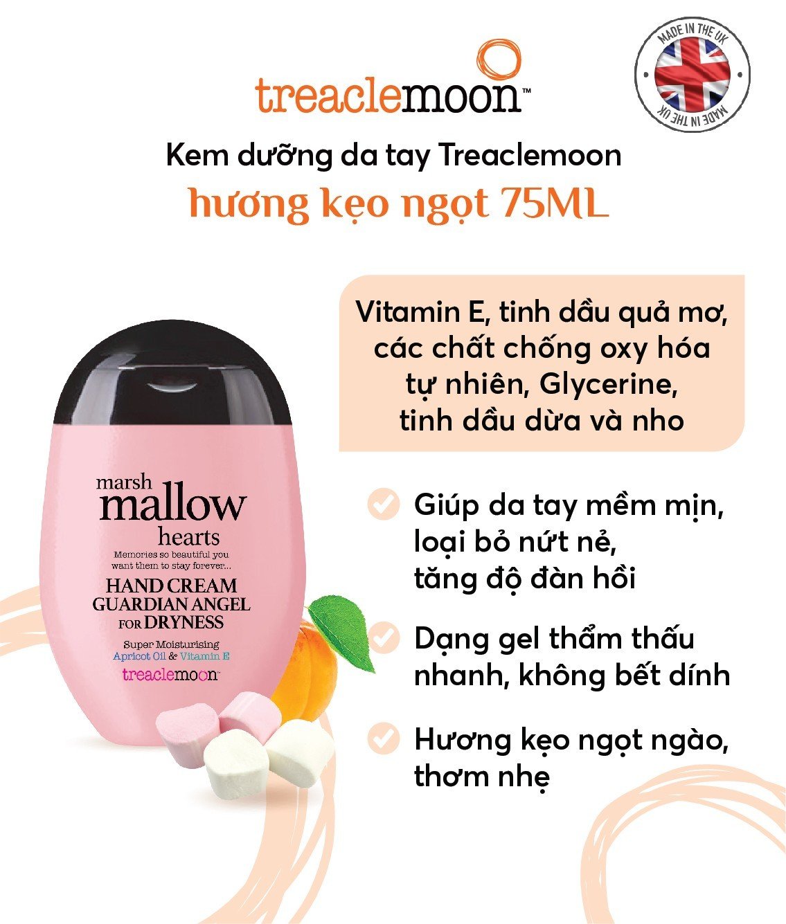 [Tặng bông tẩy trang 80 miếng] Kem dưỡng da tay Móng mềm da Treaclemoon Hương Kẹo Ngọt 75ml