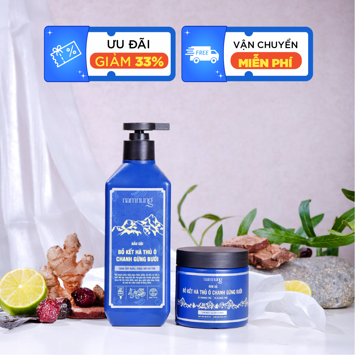  Bộ đôi dầu gội xả Nam Nung ngăn ngừa gàu rụng giúp tóc chắc khỏe suôn mượt 