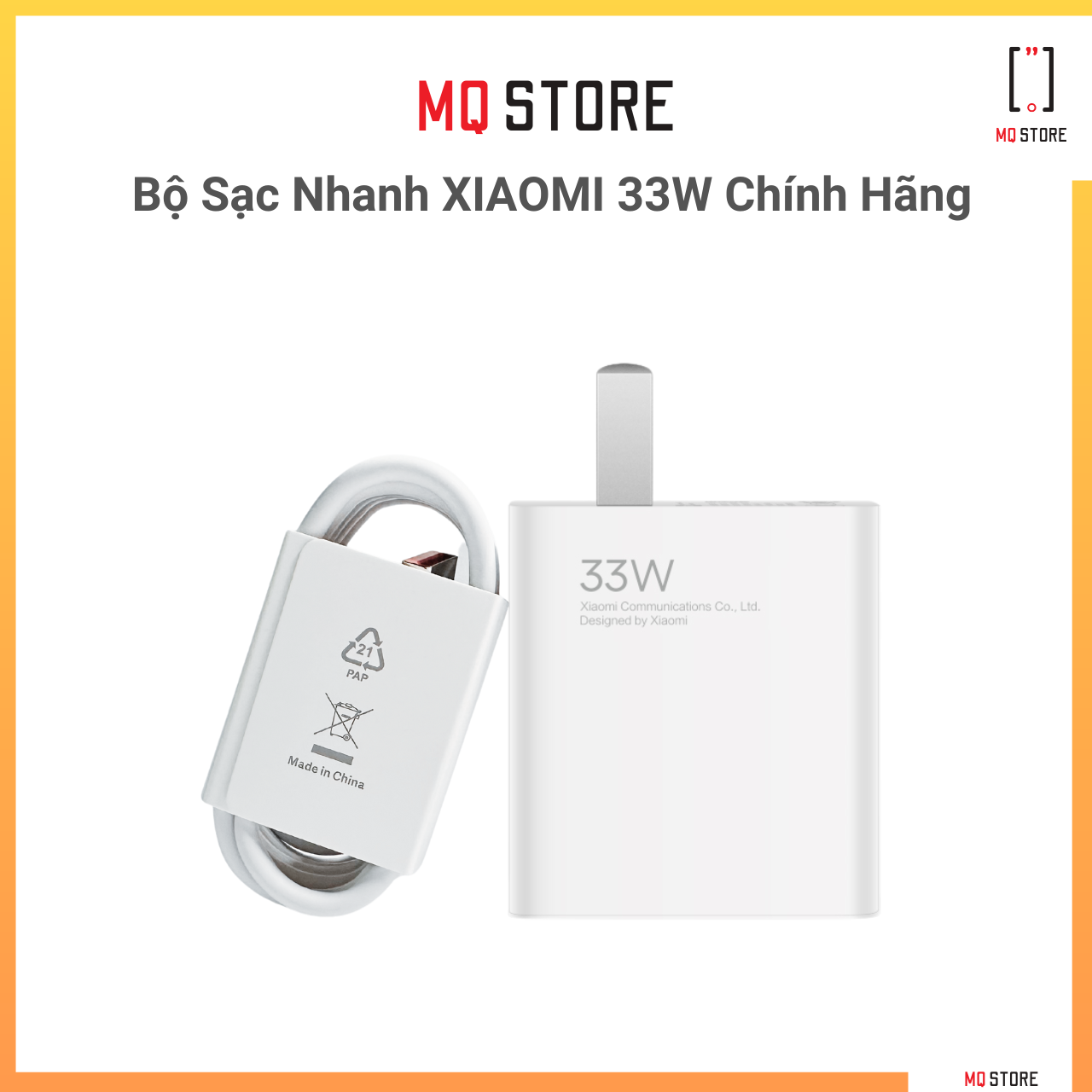 Bộ sạc nhanh zin xiaomi chính hãng 33w chuẩn mi turbo charge - mq store