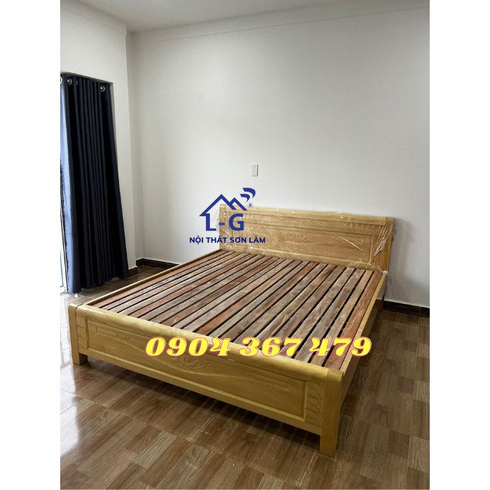 [HỎA TỐC HCM] Giường gỗ sồi tự nhiên cao cấp - giường ngủ gỗ màu vàng tự nhiên + vạt phản ngang 1m8