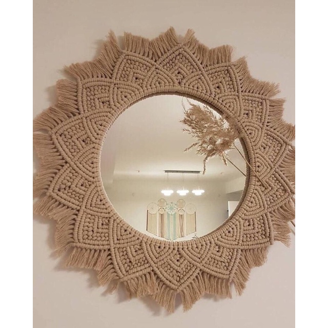 Gương Treo Tường Trang Trí Hoa Văn Macrame