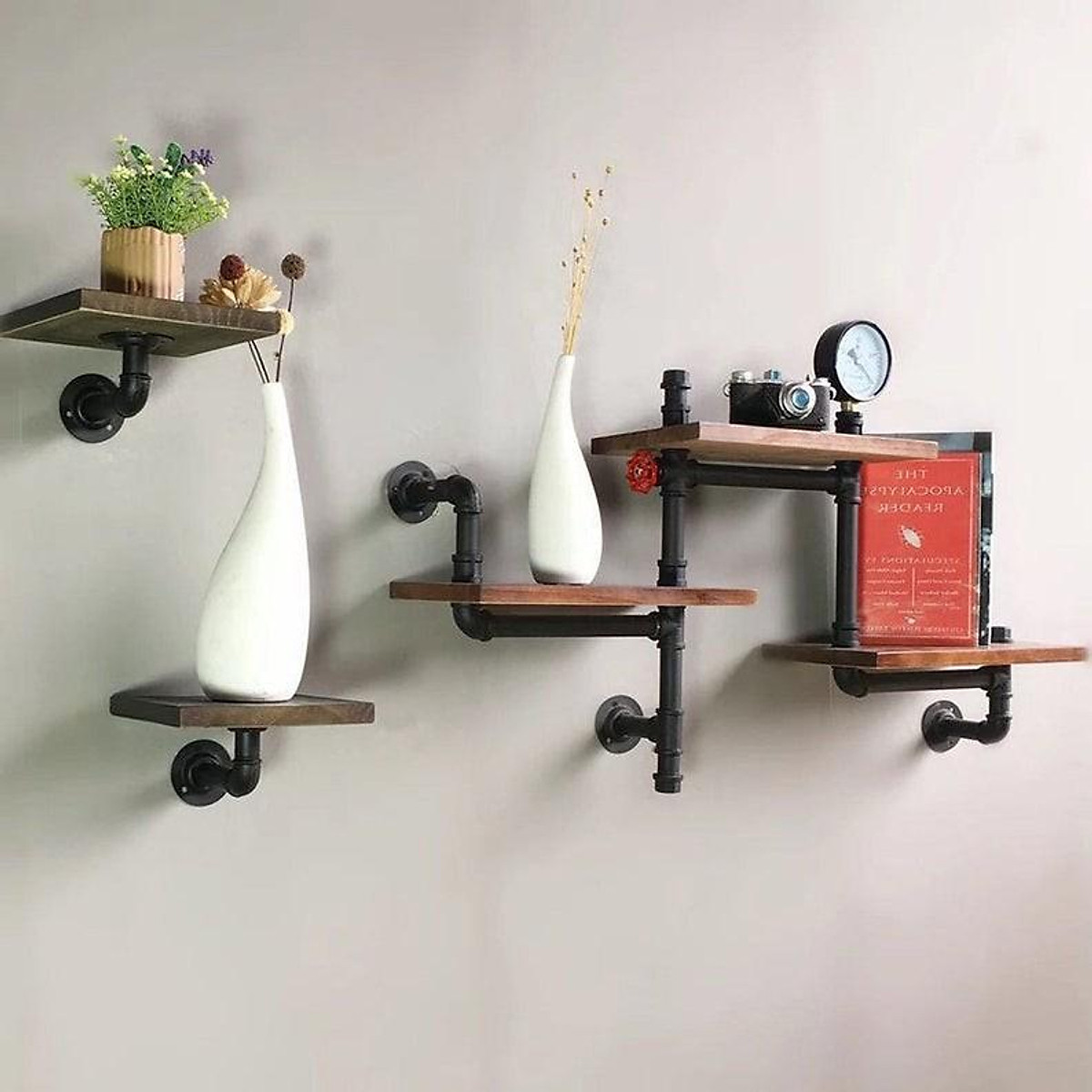 Bộ kệ ống nước treo tường trang trí nhà đẹp 2021, kệ ống nước trang trí để lọ hoa, đồ vật trang trí phòng khách