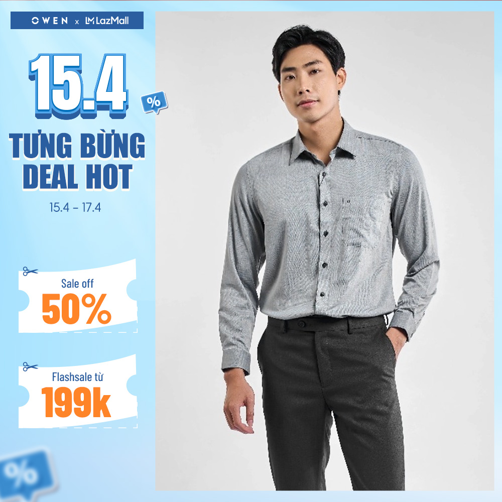 OWEN - Áo sơ mi dài tay Regular Fit AR230218DT màu Ghi chất liệu Bamboo