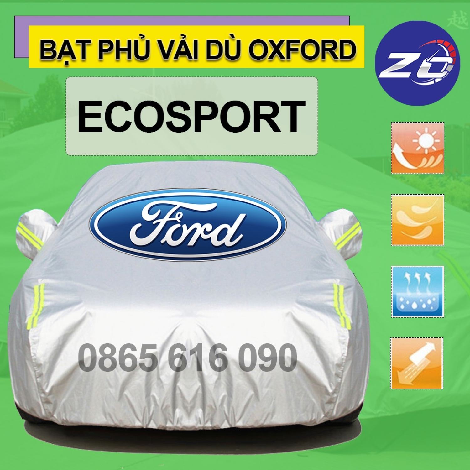 Bạt trùm xe ô tô Ford Ecosport vải dù oxford cao cấp áo trùm che phủ xe hơi, bạc phủ xe ô tô chống nóng,mưa,bụi, bạt phủ ô tô vải dù oxford bảo vệ oto xe hơi để ngoài trời, bat phu oto, bat che oto xe hơi hàng sẵn giao nhanh