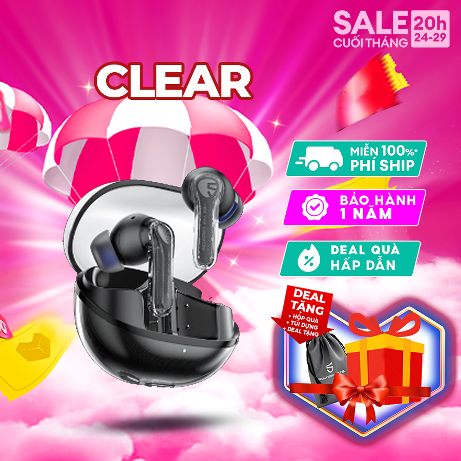 Tai nghe true wireless soundpeats clear | trong suốt trendy | mic kép anc | bluetooth 5.3