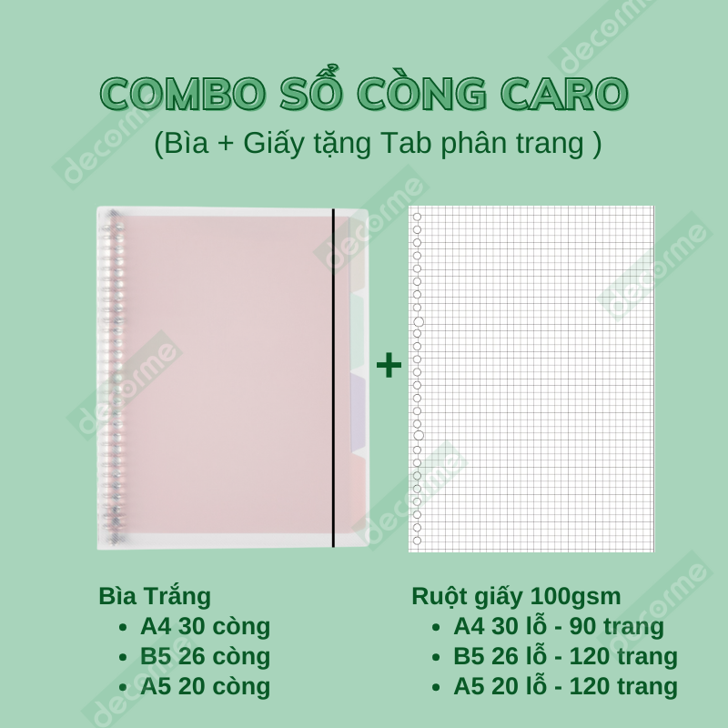 Sổ còng tặng tab phân trang DecorMe binder sổ còng sắt A4 B5 A5 30,26,20,4,9,6 lỗ bìa còng (Tặng Tab phân trang chọn đúng phân loại)