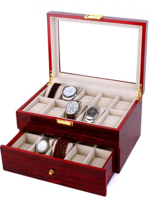 Hộp đựng đồng hồ 2 tầng 20 chiếc bằng gỗ cao cấp