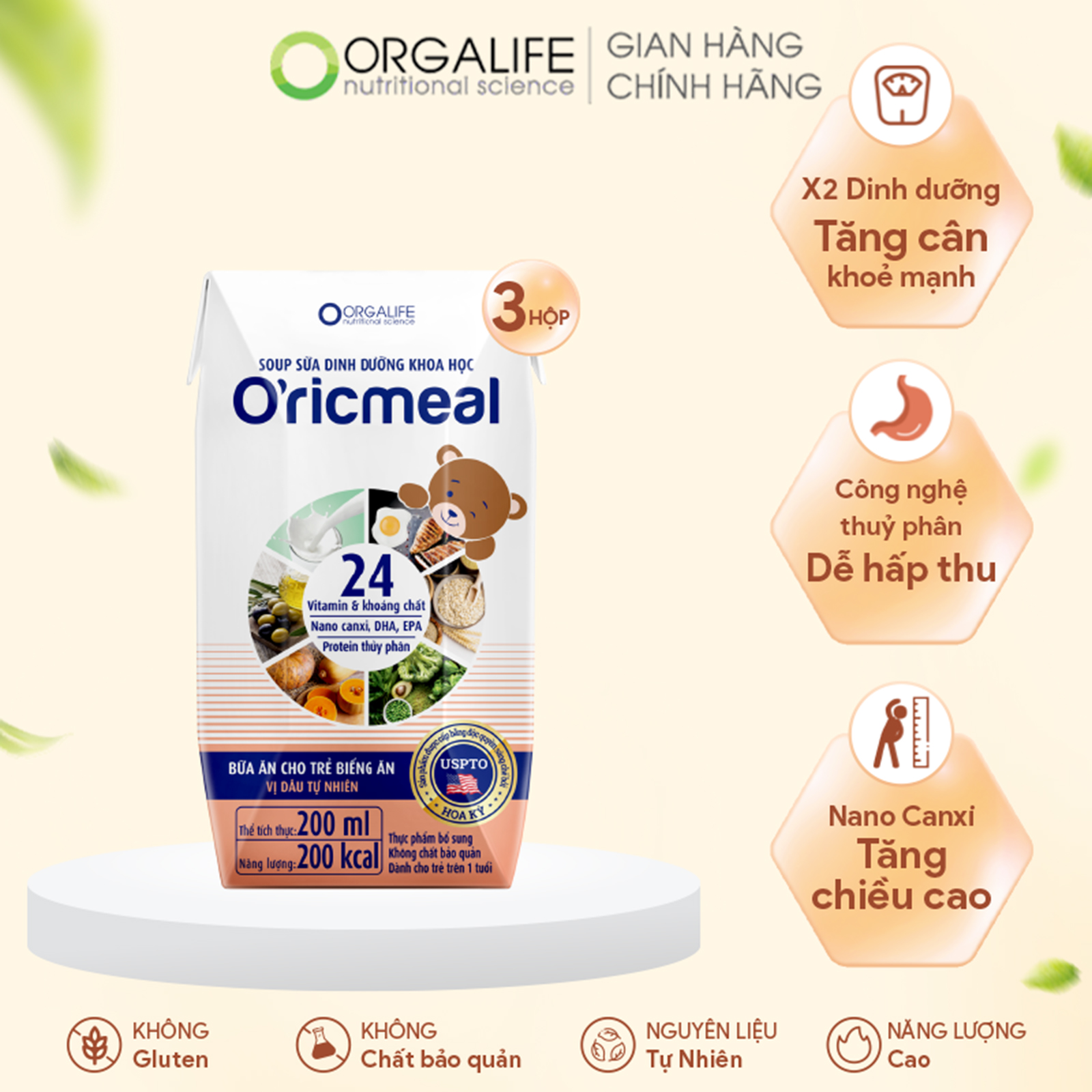 O'RICMEAL - Soup sữa dinh dưỡng cho trẻ giúp tăng cân phát triển trí não - Combo 3 hộp x 200ML
