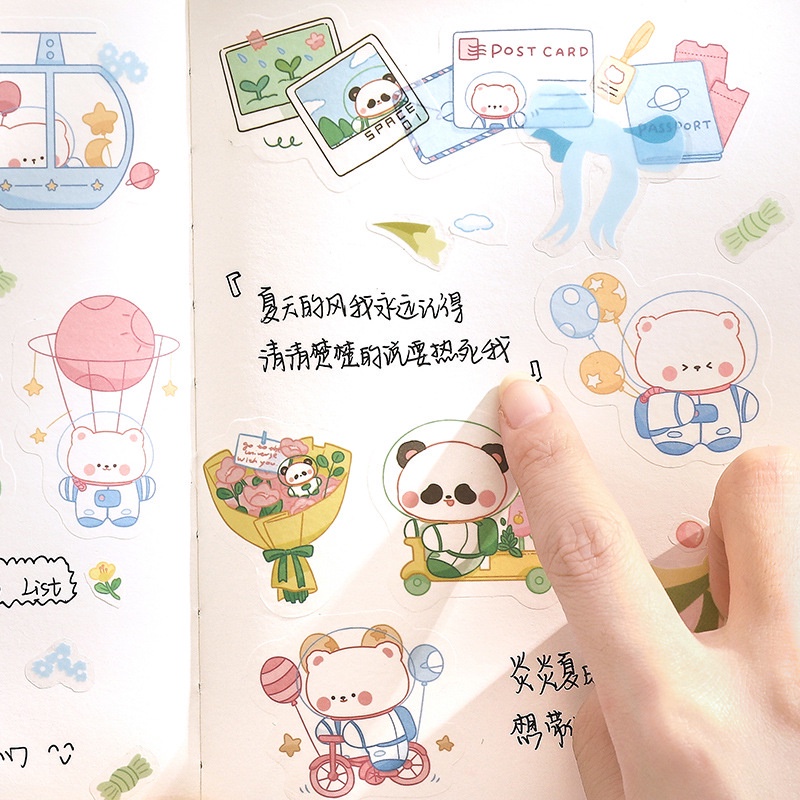 Túi 40 sticker họa tiết panda siêu dễ thương trang trí sổ tay, Set đồ chơi hình dán gấu trúc xinh xắn