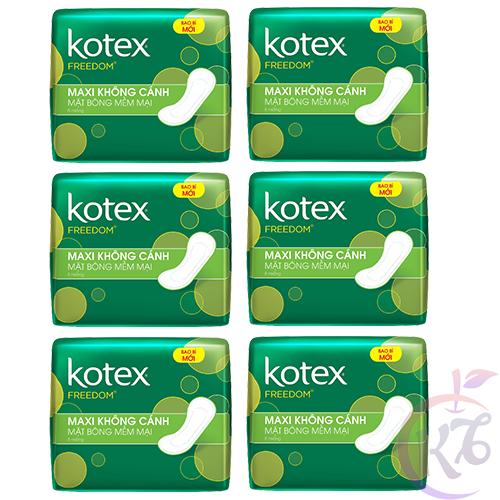  Combo 6 gói Kotex Freedom Maxi Dày Không Cánh - 8 miếng - Băng vệ sinh không cánh bông mềm mại siêu thấm hút 