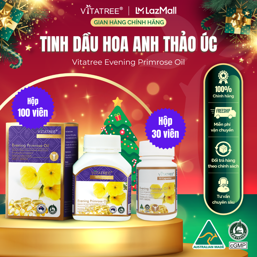 Viên uống dầu hoa anh thảo Vitatree Evening Primrose Oil Hộp 100 viên và Lọ 30 viên