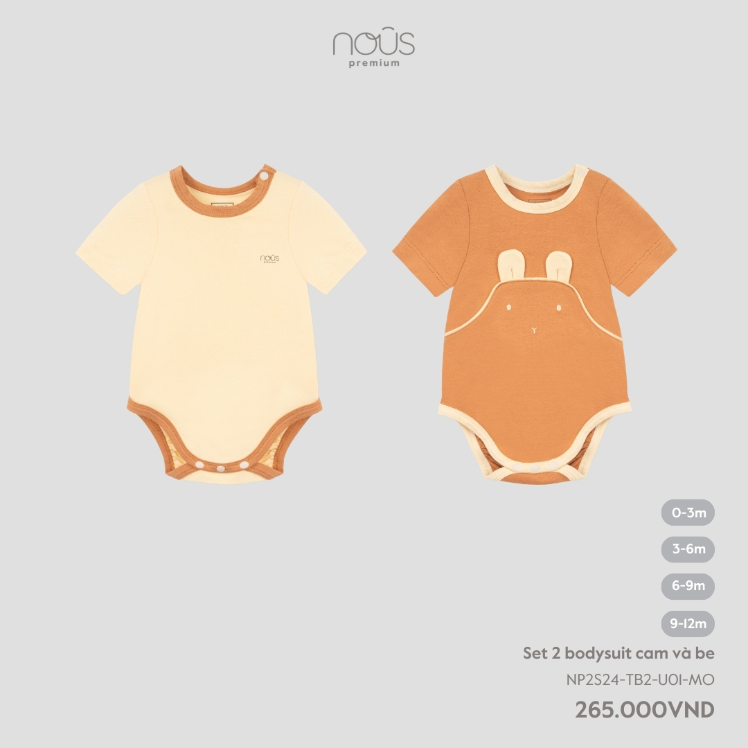 Set 2 bodysuit nous cộc tay, phối nhiều màu sắc đáng yêu cho bé 0-12 tháng nous việt nam bst t5.2024