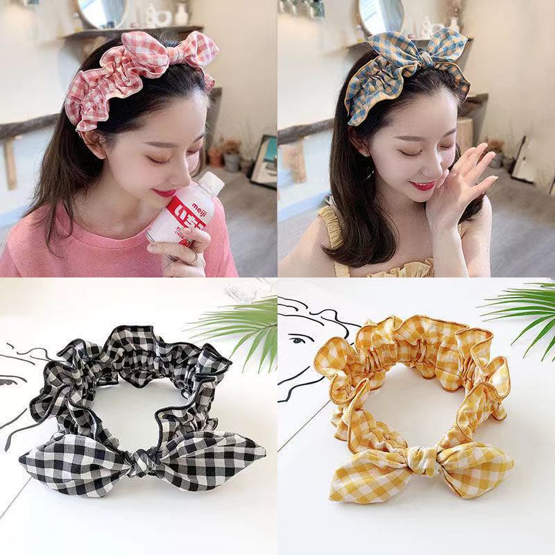 băng đô kẻ caro nhiều màu đỏ xanh vàng hồng dễ thươnglàm gọn tóc cho nữ