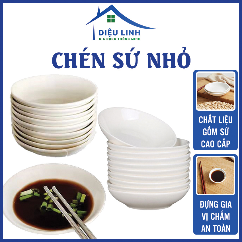 Chén sứ nhỏ muối chấm bánh bèo bi đường kính 9.5cm độ cao 2.2cm màu trắng gốm sứ cao cấp dieulinhshop