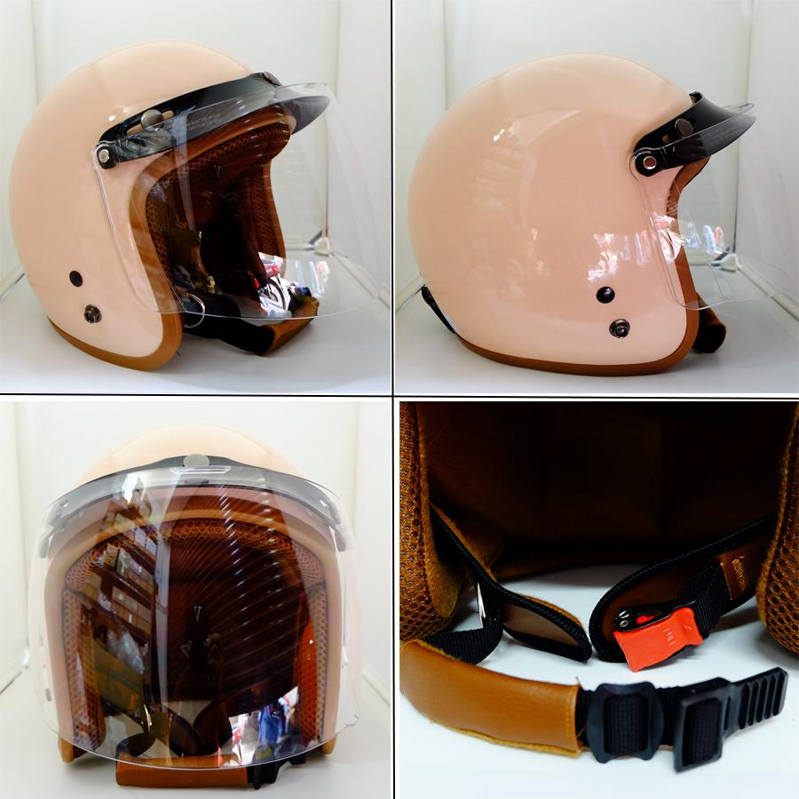 MŨ BẢO HIỂM 3/4 (KEM) SƠN BÓNG LÓT NÂU KÈM KÍNH FULL FACE  ĐẠT CHUẨN-CAO CẤP-AN TOÀN