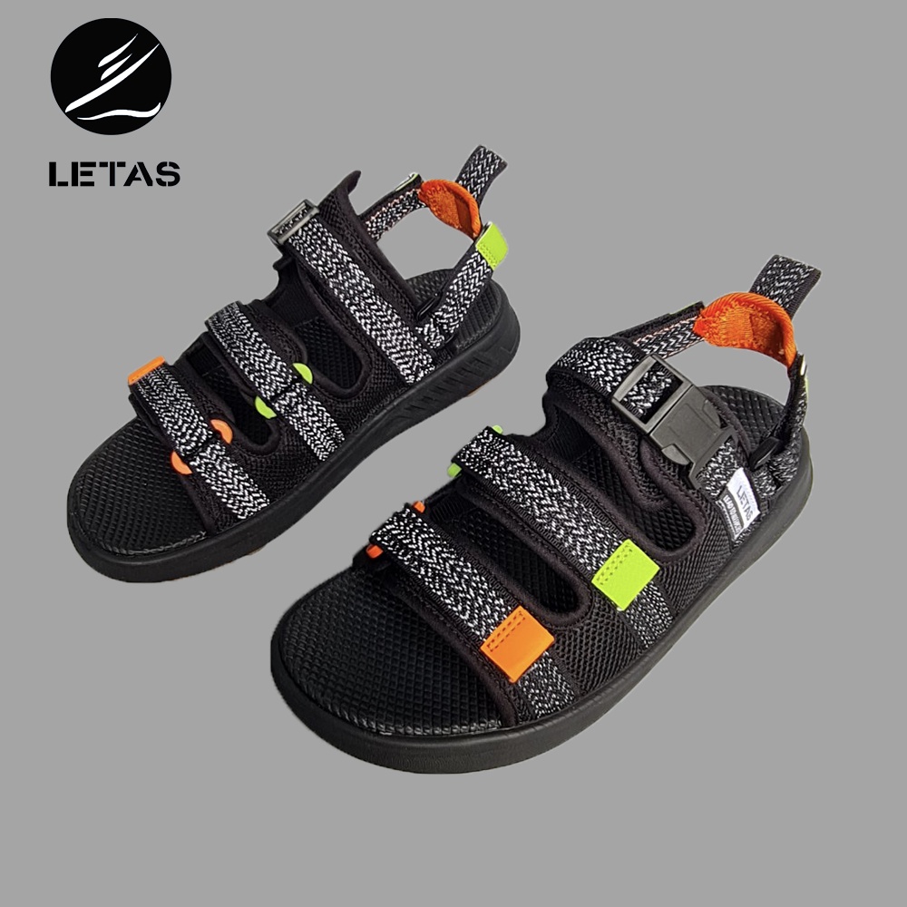 Sandal nam letas phản quang d1003 - đen cam cốm