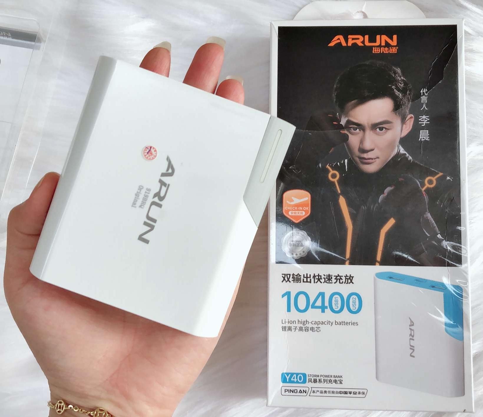 Pin sạc dự phòng arun y40 10400mah - hàng arun chính hiệu.