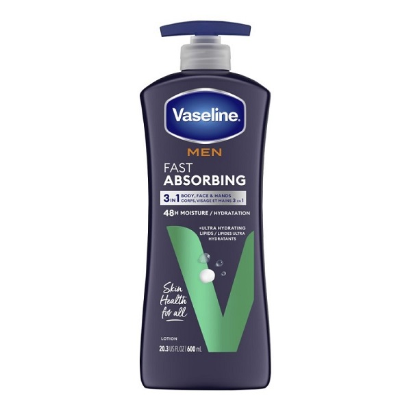 Dưỡng thể cho cơ thể & mặt nam giới Vaseline Men Fast Absorbing Body & Face Lotion 600ml (New) (Mỹ)