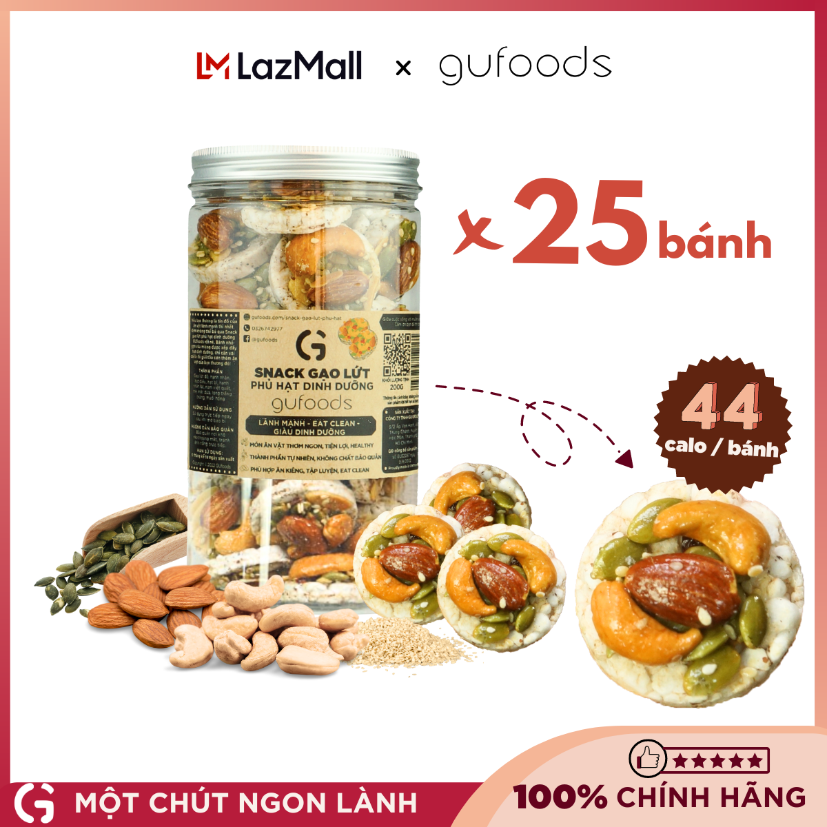 Snack gạo lứt phủ granola siêu hạt GUfoods (Hũ 200g) - Bữa ăn nhẹ tiện lợi, Giàu đinh dưỡng, Ăn vặt healthy, Hỗ trợ giảm cân, Ăn kiêng, Eat clean, Thuần chay