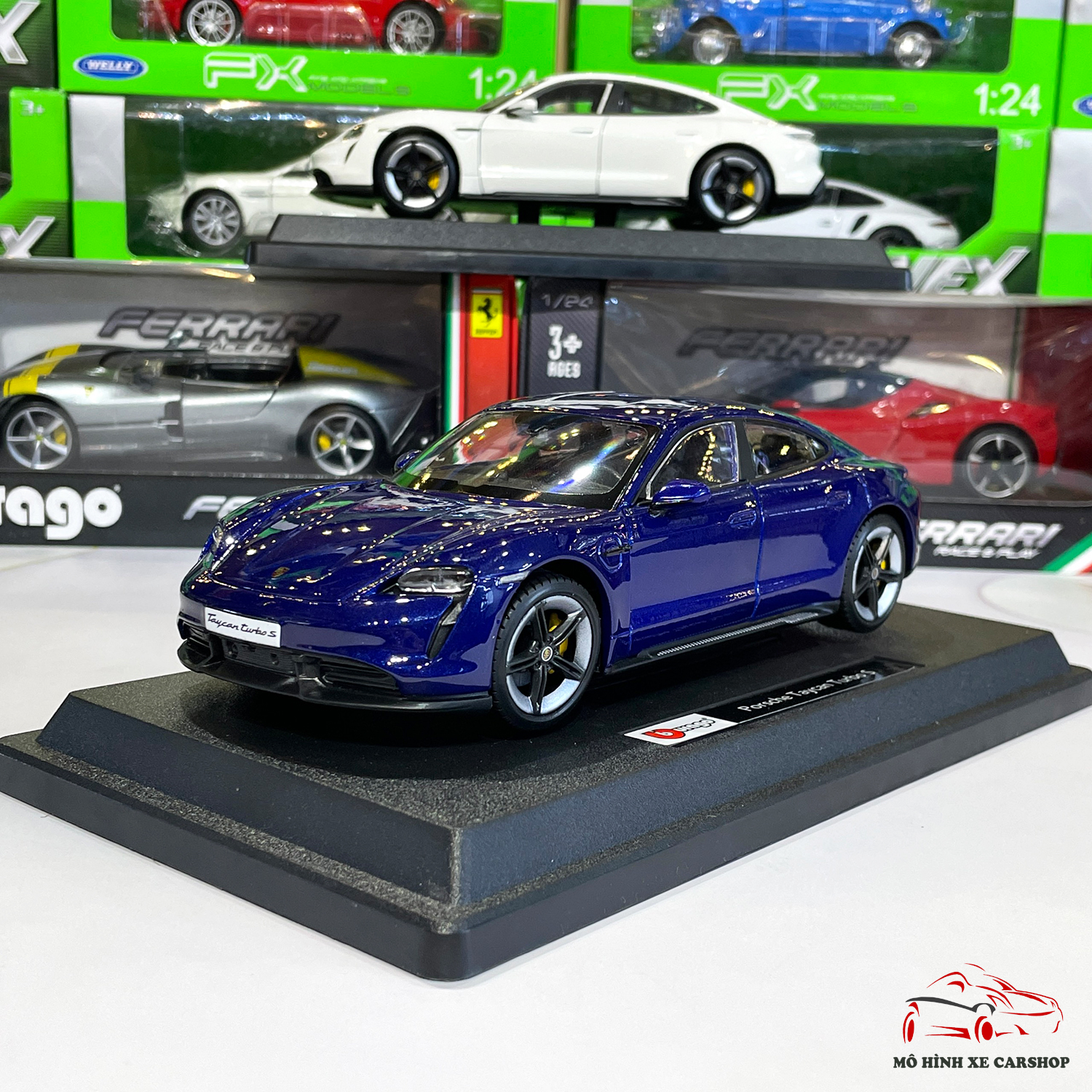 Mô hình ô tô siêu xe Porsche Taycan Turbo S tỉ lệ 1:24 hãng Burago Carshop 2 màu