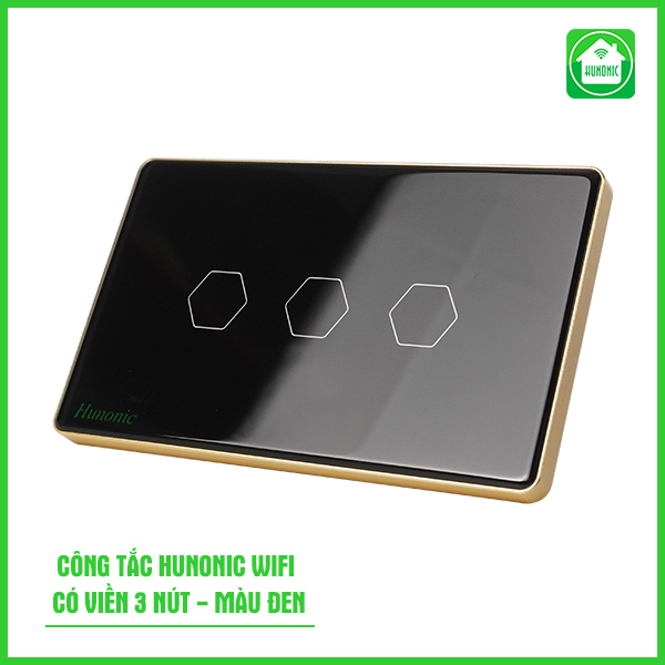 Công tắc cảm ứng wifi hunonic hình chữ nhật có viền 3 nút